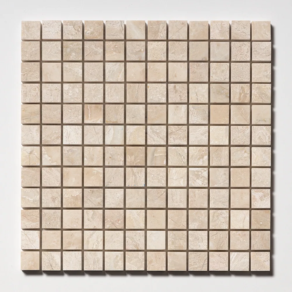 The full one-inch Diana Royal sheet straight on, an even grid of polished cream squares with fine darker veining.