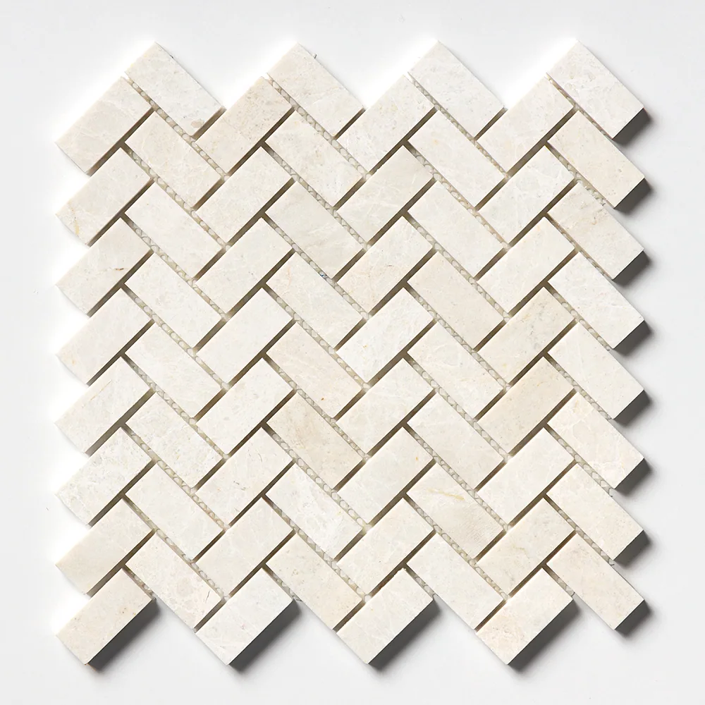 The Vanilla herringbone straight on, its cream chips varying gently in tone across the sheet.