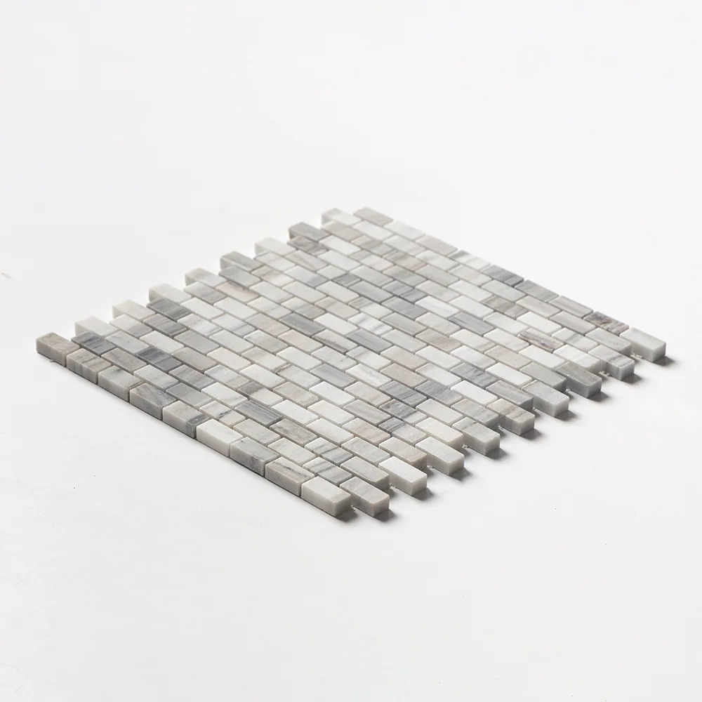 The same brick-set Verona sheet tilted low, its staggered joints running away across a white ground.